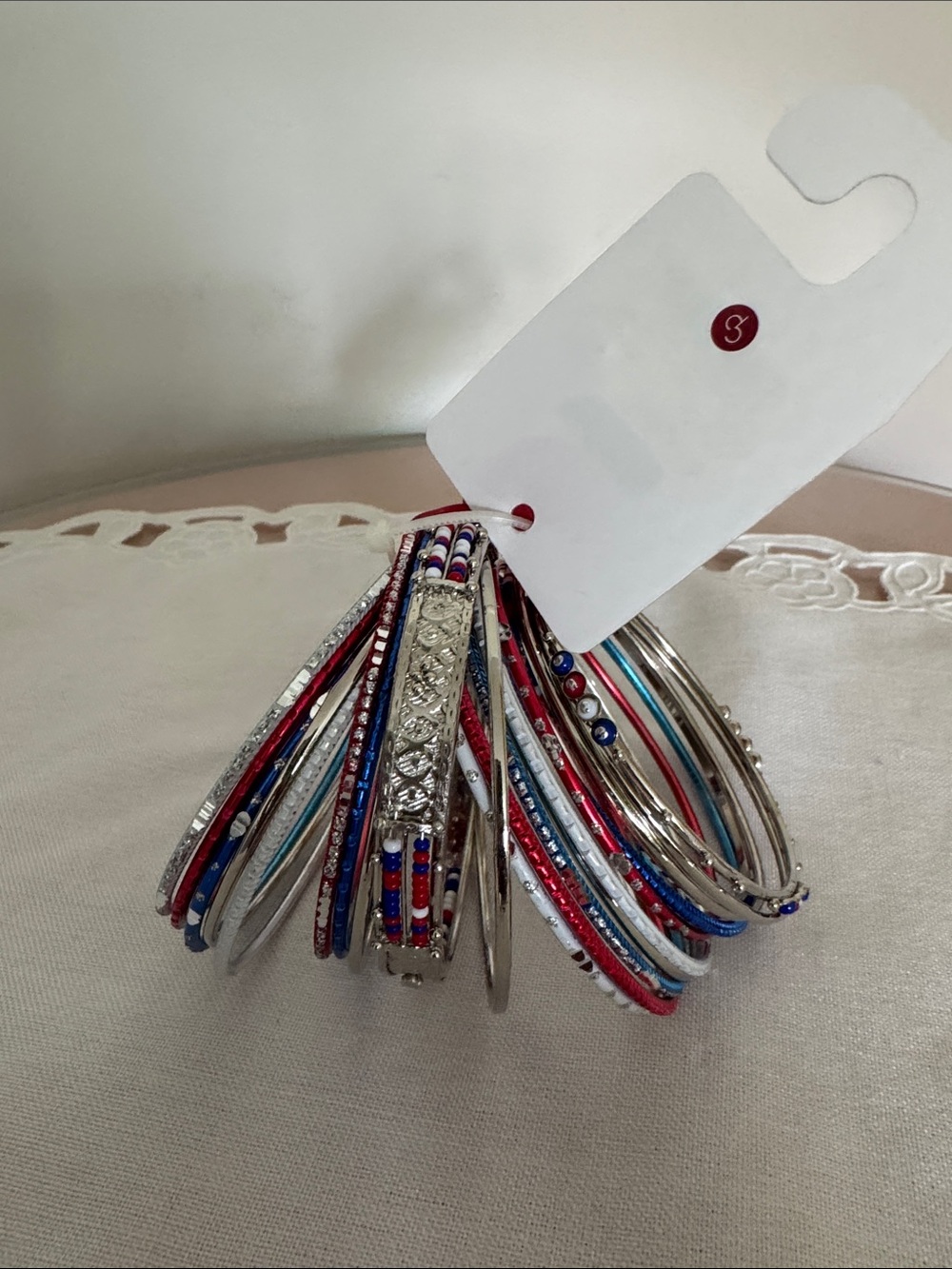 Red, White & Blue Multistrand Bangle Bracelet Set